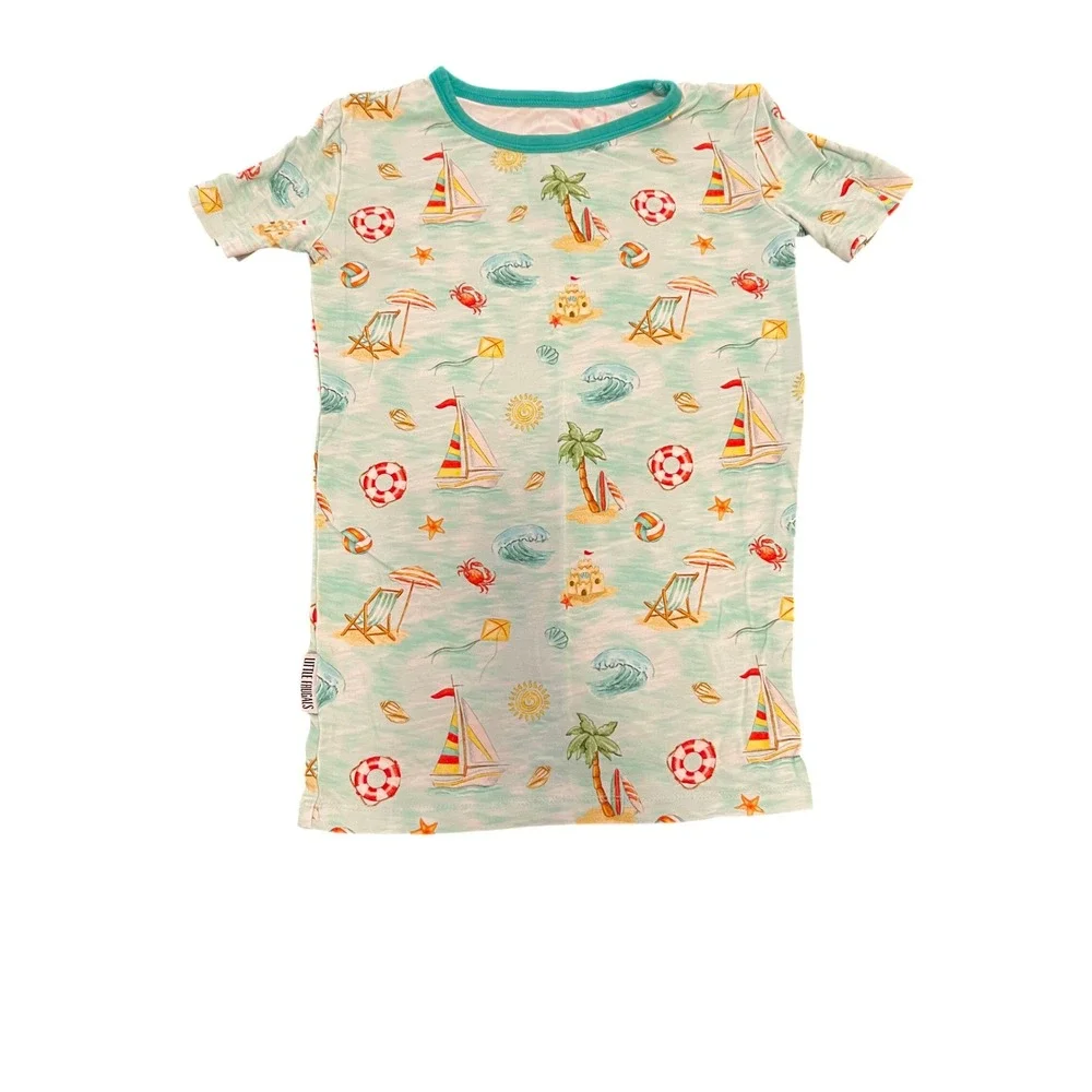 Little‎ Frugals Bamboo Pajamas Set 7/8 Beach Sailboat Print Short Sleeve Teal